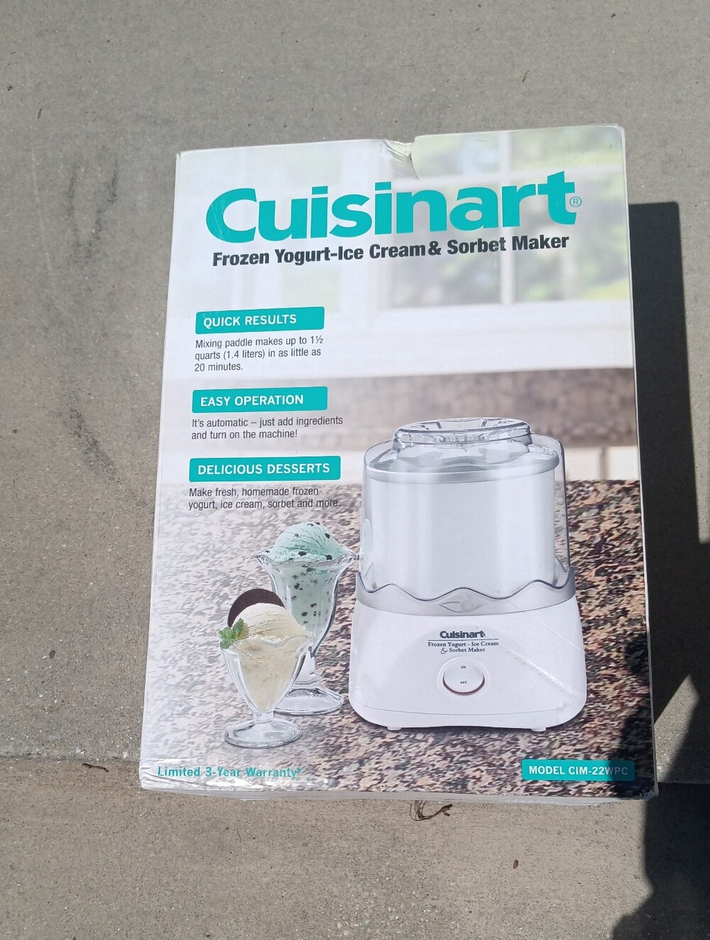 Cuisainart 22WPC Ice Cream Frozen Yogurt Sorbet Maker 1.5 Quart New In Box